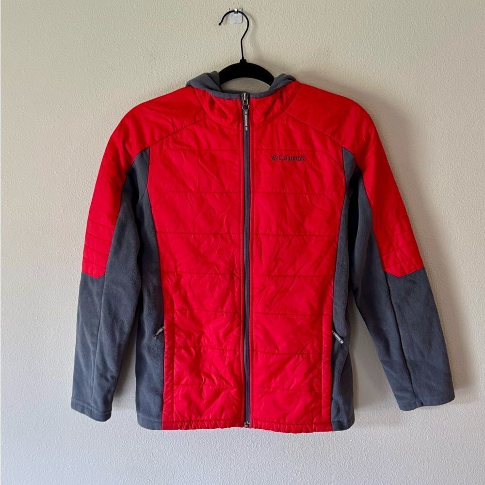Columbia Kids Red and Gray, Fleece-Lined Puffer Jacket. Size Large.